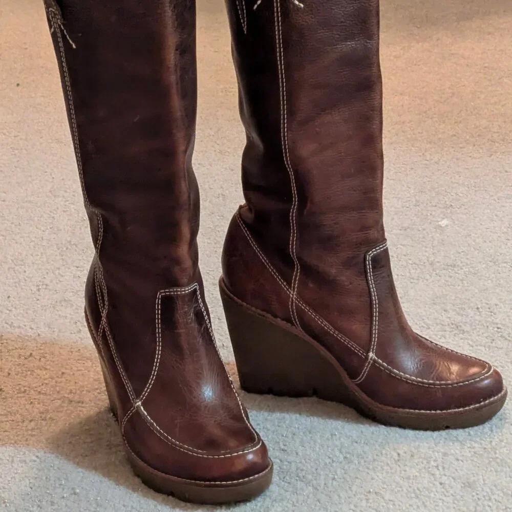 Michael Kors Vintage Leather Brown Wedge Pull On Boots Sz 7 - Picture 9 of 9